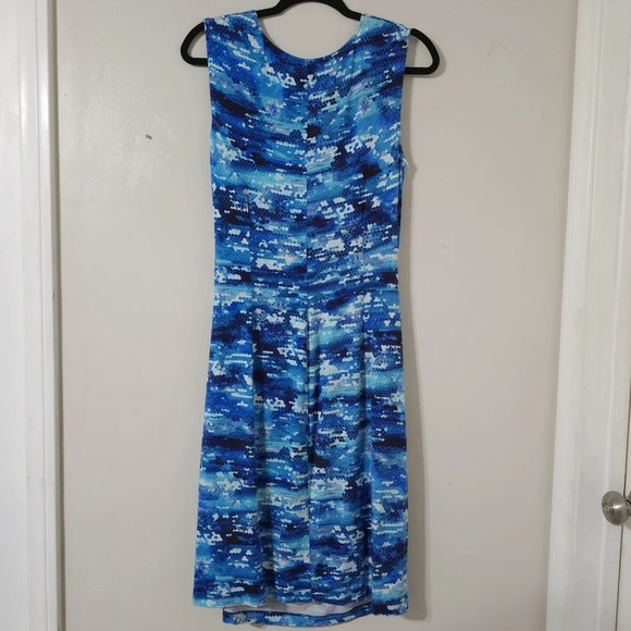 NIC+ZOE Blue Surf Spray Sleeveless Jewel Neck Sheath Dress, Faux Waist Knot, M - Picture 5 of 16